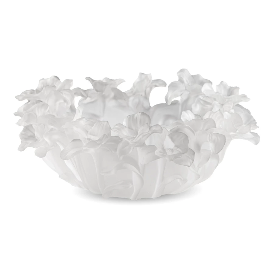 Чаша декоративная Decor de Table Pate de Verre Cristal Фиалка 30 см, хрустальное тесто, белая, п/к