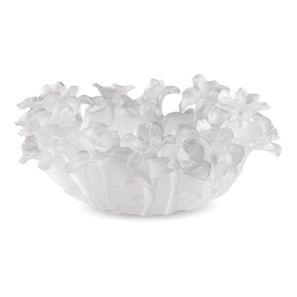 Чаша декоративная Decor de Table Pate de Verre Cristal Фиалка 30 см, хрустальное тесто, белая, п/к
