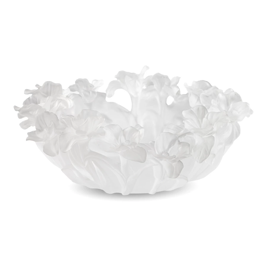 Чаша декоративная Decor de Table Pate de Verre Cristal Фиалка 30 см, хрустальное тесто, белая, п/к