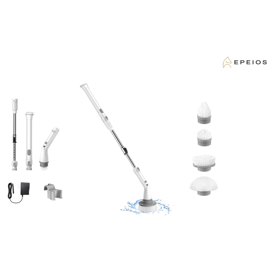 Беспроводная электрическая щетка для уборки EPEIOS Spinscrubber, 5 насадок, белая