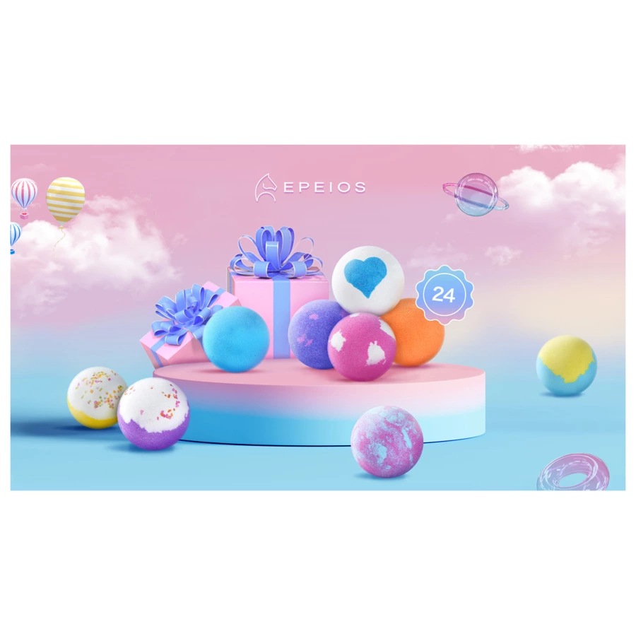 Премиальные бомбочки для ванны EPEIOS Bath bombs, 24 шт, разноцветные