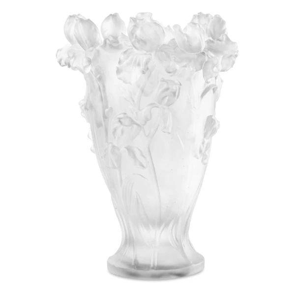 Ваза Decor de Table Pate de Verre Cristal Ирисы 32 см, хрустальное тесто, белая, п/к