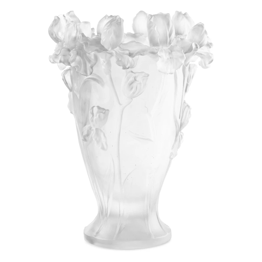 Ваза Decor de Table Pate de Verre Cristal Ирисы 32 см, хрустальное тесто, белая, п/к