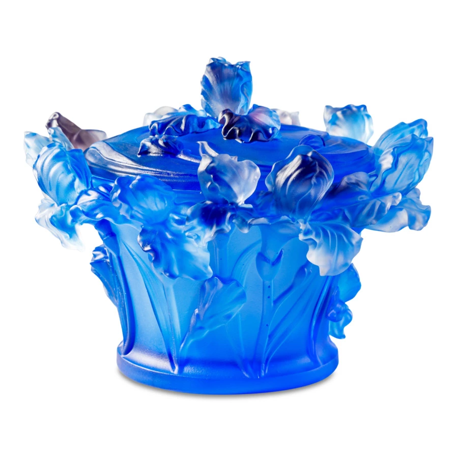 Конфетница Decor de Table Pate de Verre Cristal Ирисы 17 см, хрустальное тесто, кобальтово-синяя