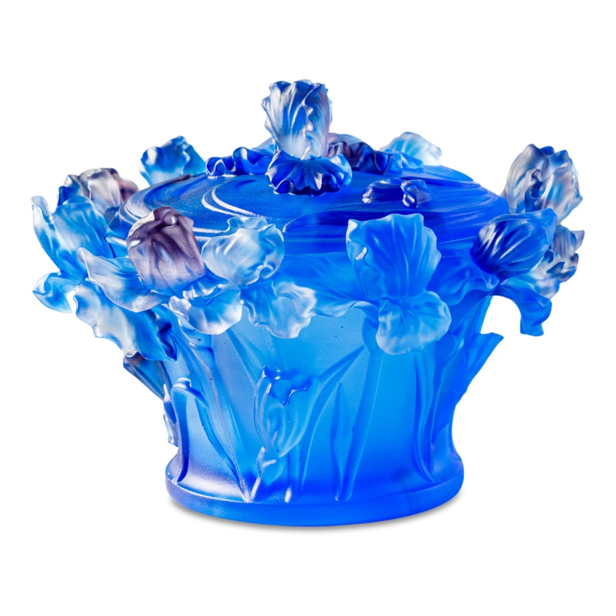 Конфетница Decor de Table Pate de Verre Cristal Ирисы 17 см, хрустальное тесто, кобальтово-синяя