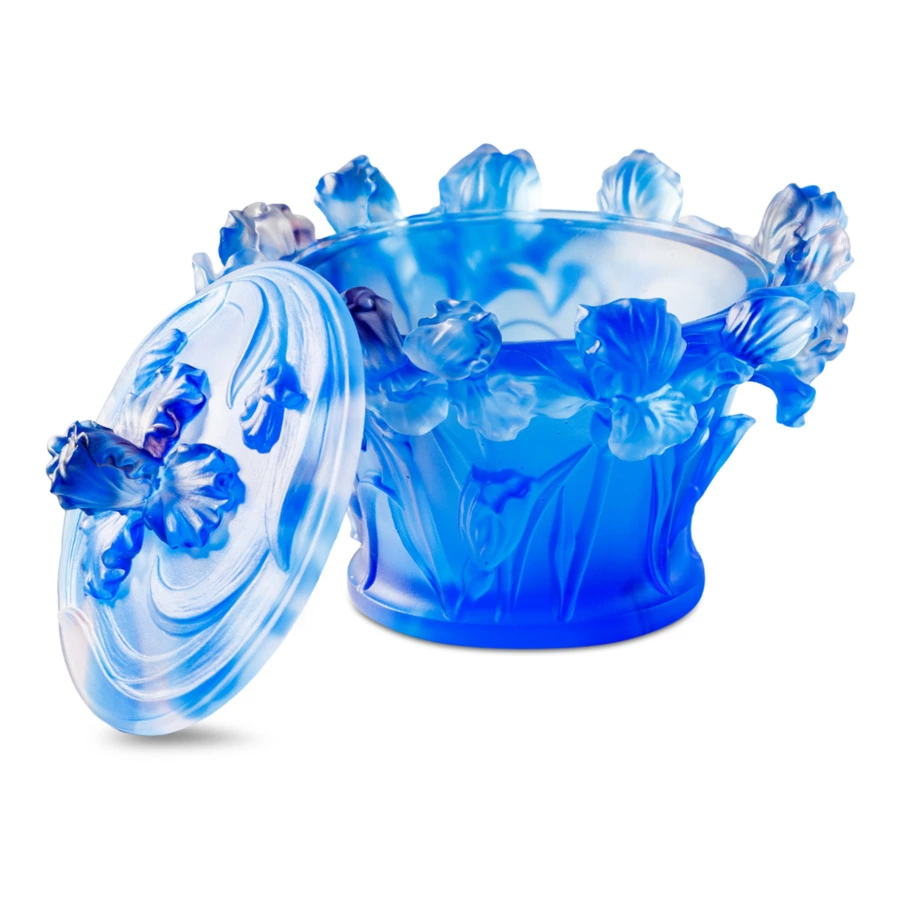 Конфетница Decor de Table Pate de Verre Cristal Ирисы 17 см, хрустальное тесто, кобальтово-синяя