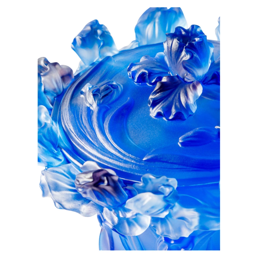 Конфетница Decor de Table Pate de Verre Cristal Ирисы 17 см, хрустальное тесто, кобальтово-синяя