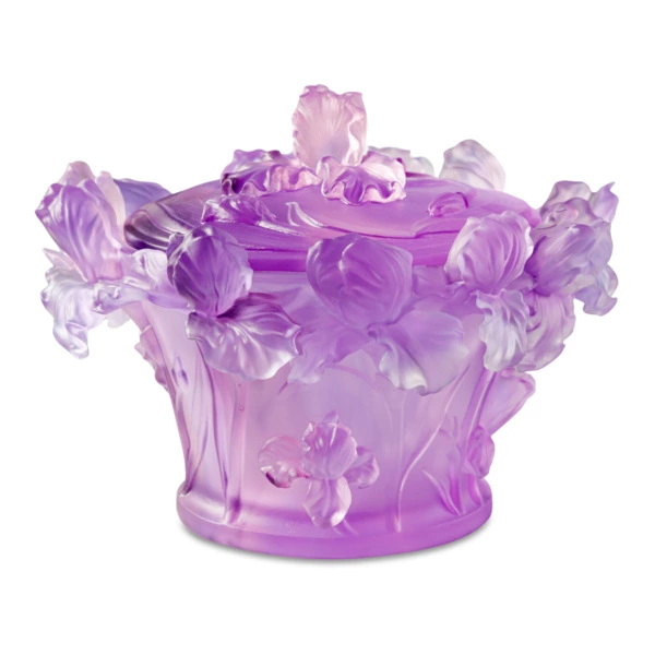 Конфетница Decor de Table Pate de Verre Cristal Ирисы 17 см, хрустальное тесто, фиолетовая, п/к