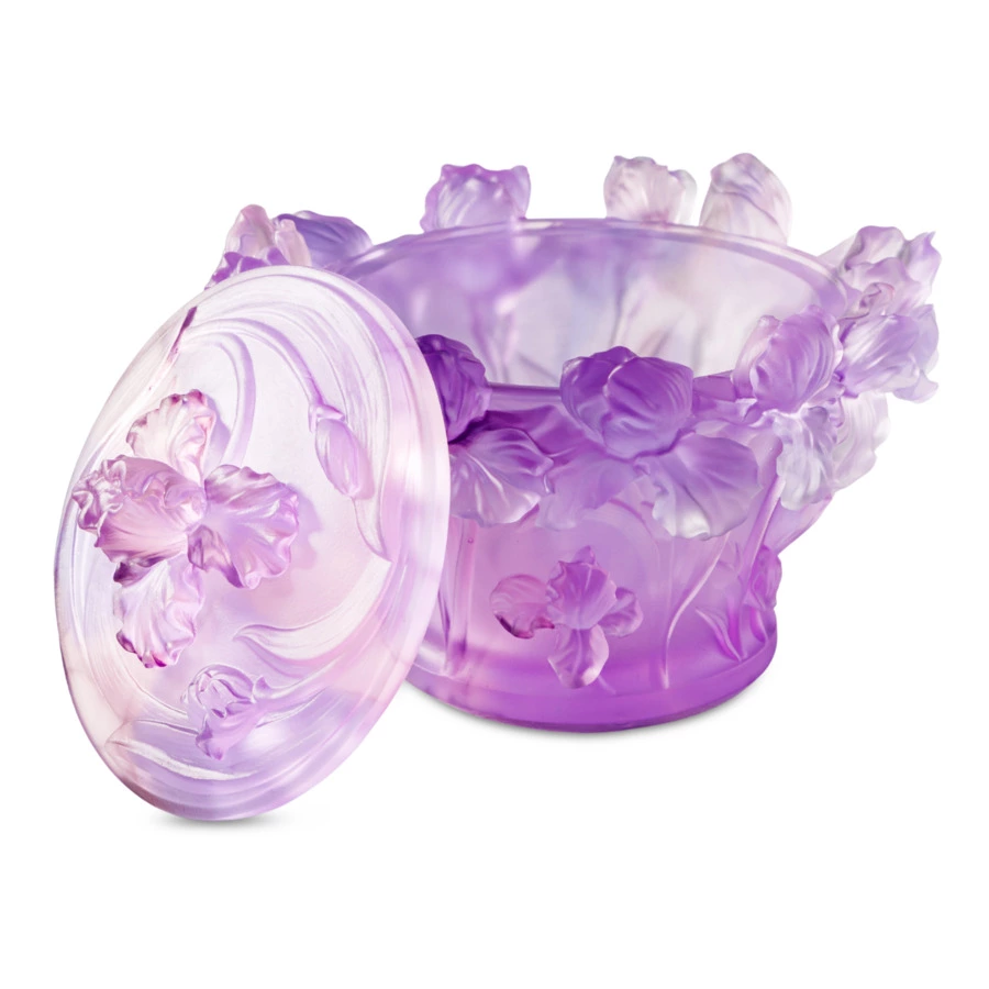 Конфетница Decor de Table Pate de Verre Cristal Ирисы 17 см, хрустальное тесто, фиолетовая, п/к