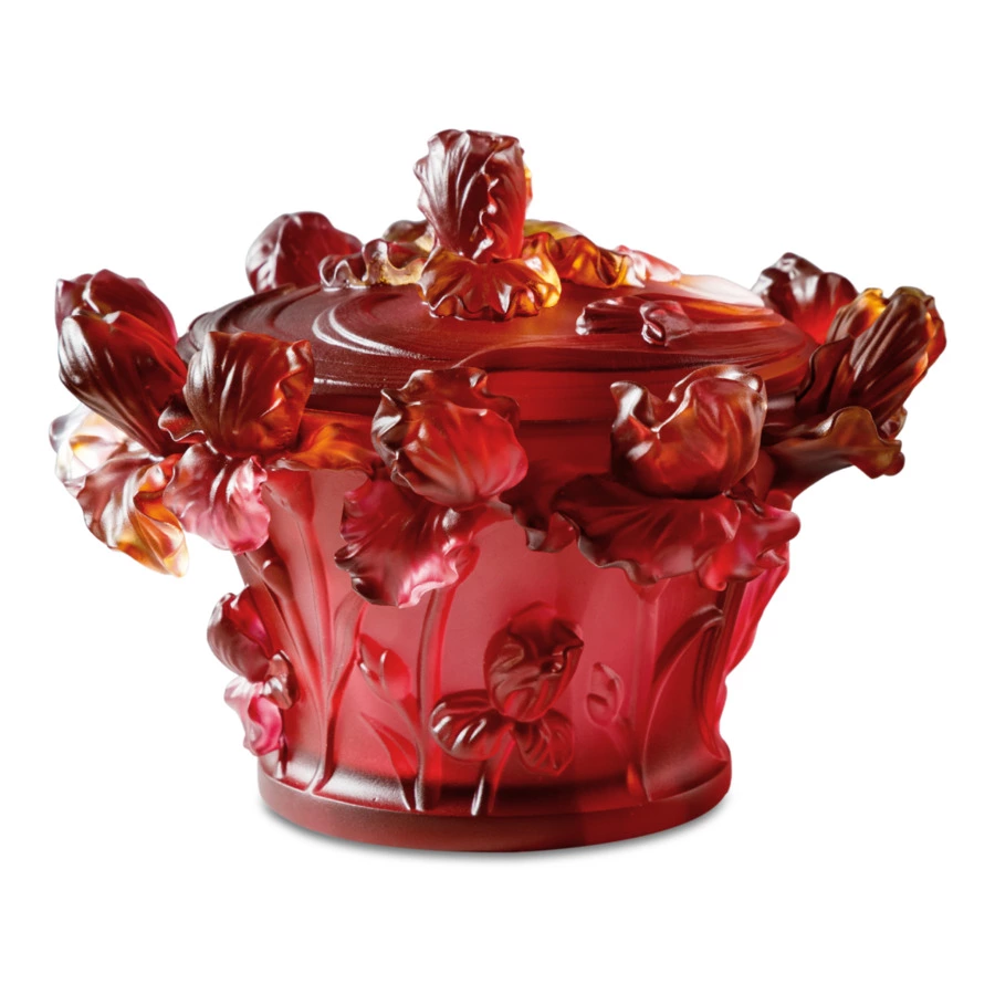 Конфетница Decor de Table Pate de Verre Cristal Ирисы 17 см, хрустальное тесто, янтарно-красная, п/к
