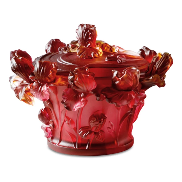 Конфетница Decor de Table Pate de Verre Cristal Ирисы 17 см, хрустальное тесто, янтарно-красная, п/к