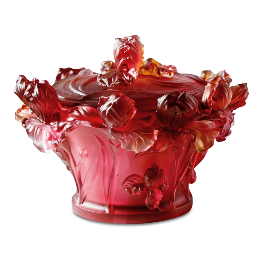Конфетница Decor de Table Pate de Verre Cristal Ирисы 17 см, хрустальное тесто, янтарно-красная, п/к