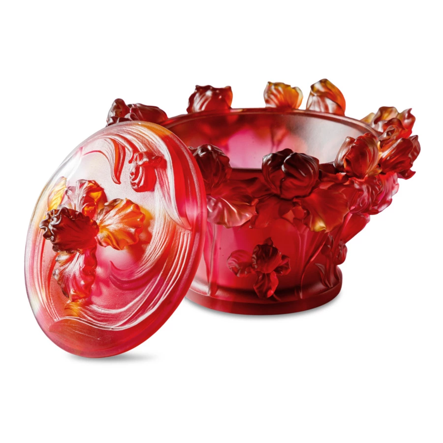 Конфетница Decor de Table Pate de Verre Cristal Ирисы 17 см, хрустальное тесто, янтарно-красная, п/к