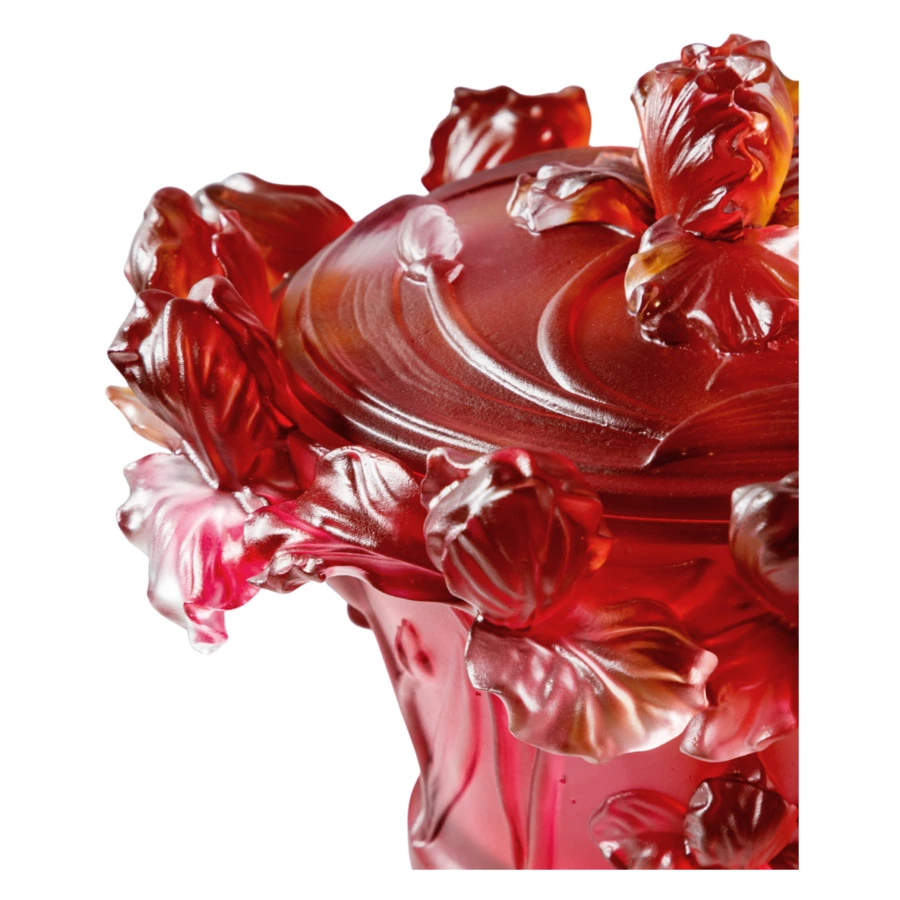 Конфетница Decor de Table Pate de Verre Cristal Ирисы 17 см, хрустальное тесто, янтарно-красная, п/к