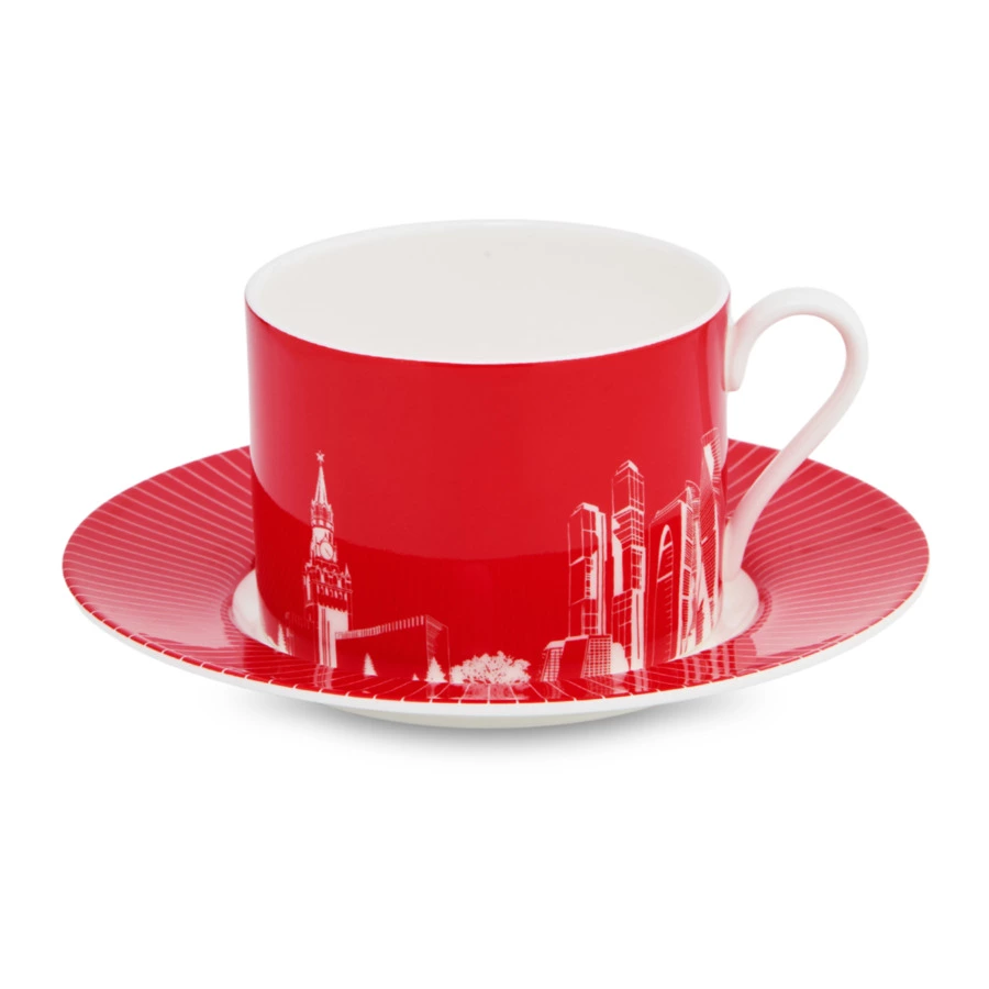 Чашка чайная с блюдцем Московское чаепитие 220 мл, костяной фарфор