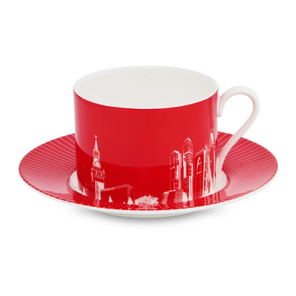 Чашка чайная с блюдцем Московское чаепитие 220 мл, костяной фарфор