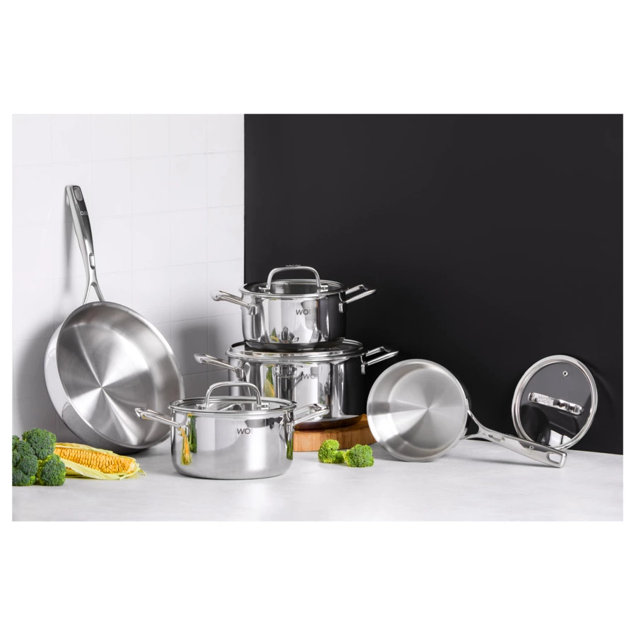 Набор сковородок со стеклянными крышками WO HOME Verona 24х5,5 см, 26х6 см, сталь нержавеющая