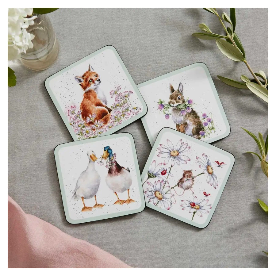 Набор подставок для бокалов Pimpernel Забавная фауна. Дикие цветы 10,5х10,5 см, 4 шт, пробка