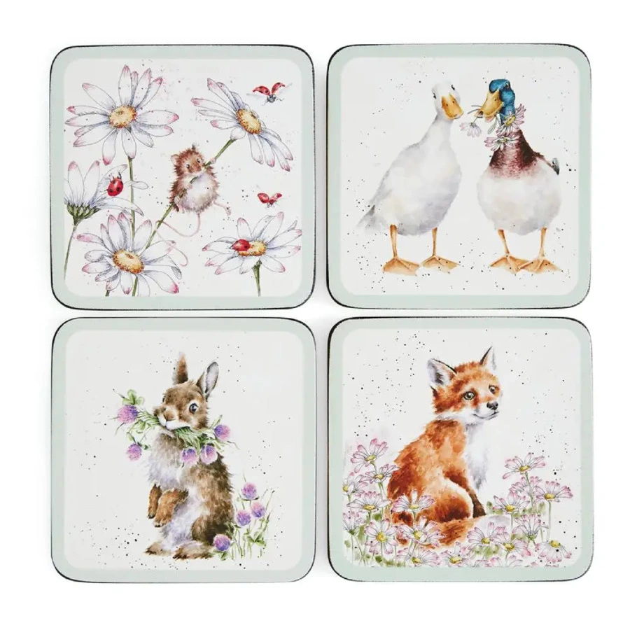 Набор подставок для бокалов Pimpernel Забавная фауна. Дикие цветы 10,5х10,5 см, 4 шт, пробка