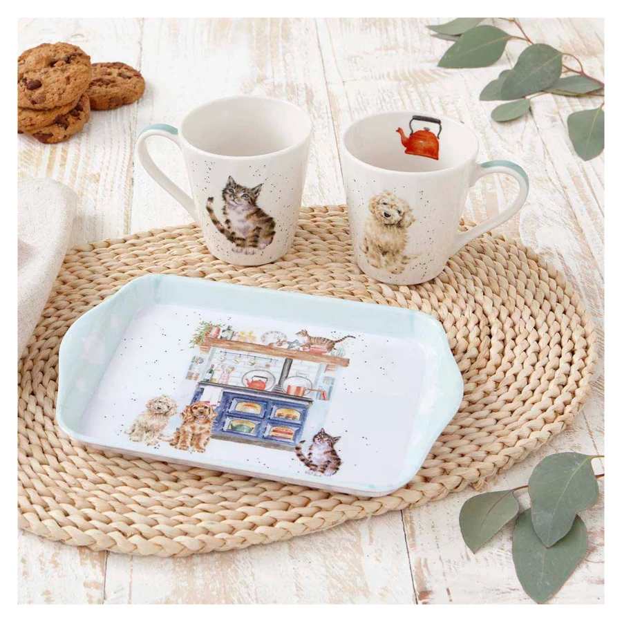 Набор из 2 кружек 180 мл на подносе Pimpernel Забавная фауна Деревенская кухня 20х18 см, 2 шт