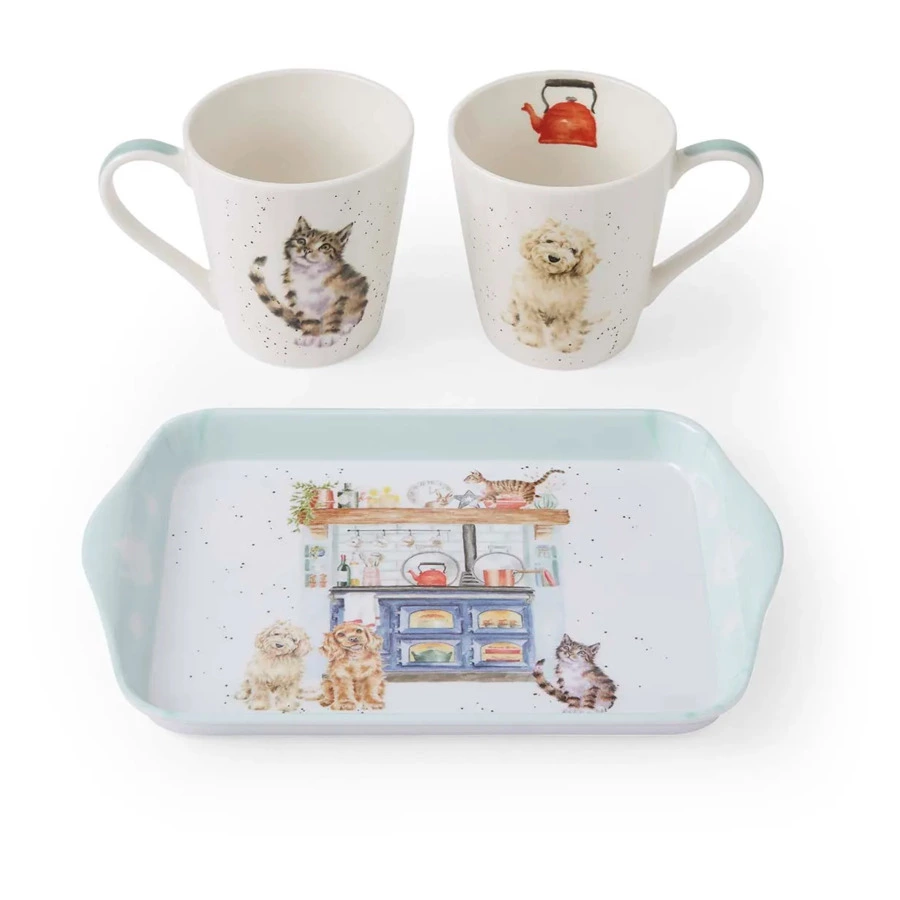 Набор из 2 кружек 180 мл на подносе Pimpernel Забавная фауна Деревенская кухня 20х18 см, 2 шт