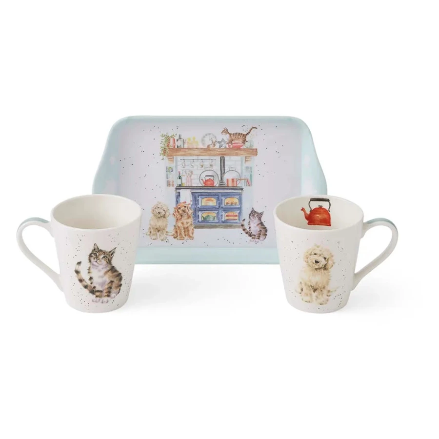 Набор из 2 кружек 180 мл на подносе Pimpernel Забавная фауна Деревенская кухня 20х18 см, 2 шт