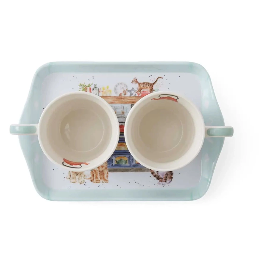 Набор из 2 кружек 180 мл на подносе Pimpernel Забавная фауна Деревенская кухня 20х18 см, 2 шт