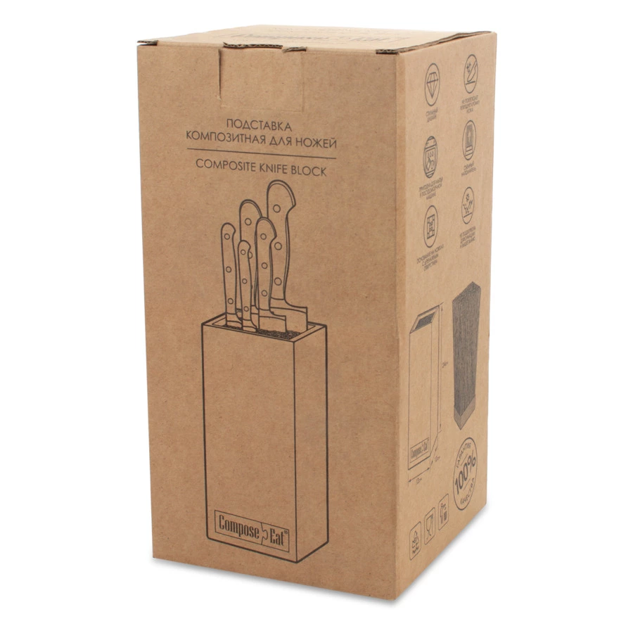 Подставка для ножей ComposeEat Elegance 11х11х24 см, композит, мрамор Бьянко