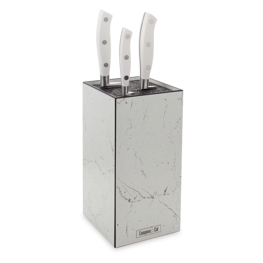 Подставка для ножей ComposeEat Elegance 11х11х24 см, композит, мрамор Бьянко