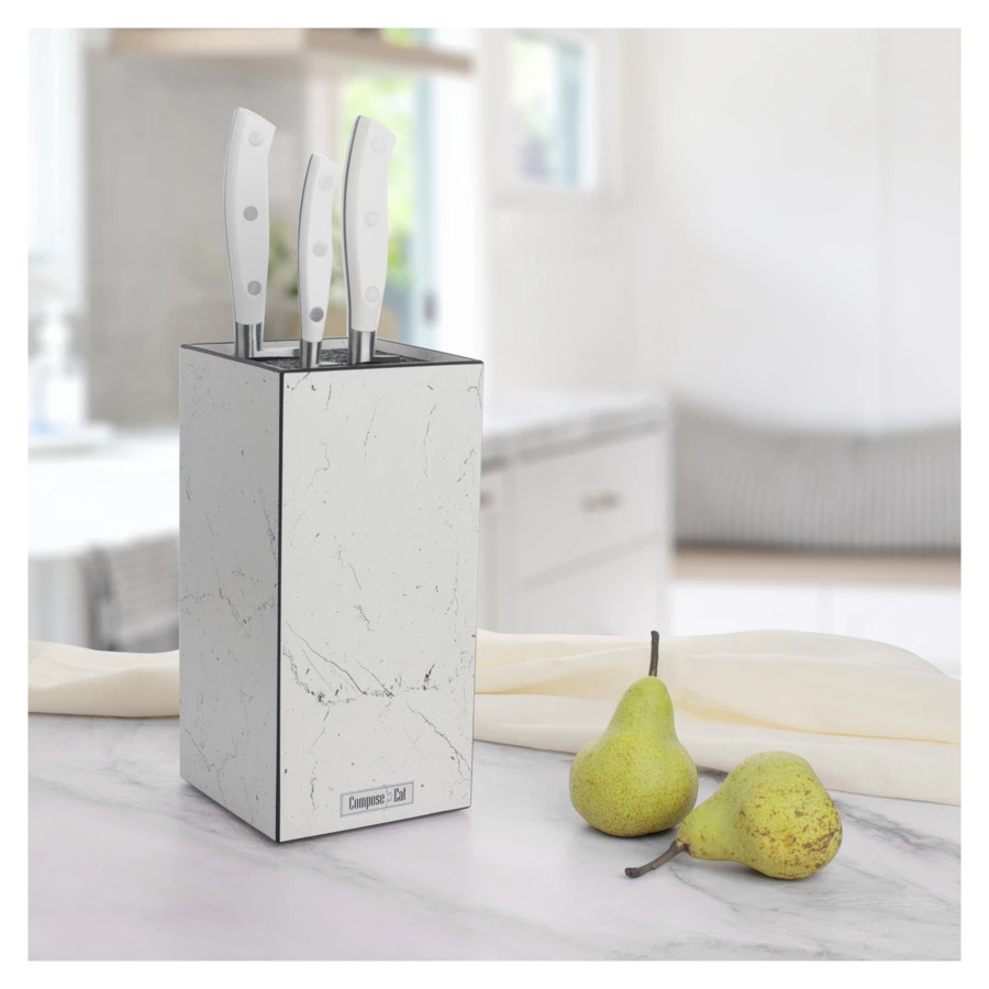 Подставка для ножей ComposeEat Elegance 11х11х24 см, композит, мрамор Бьянко