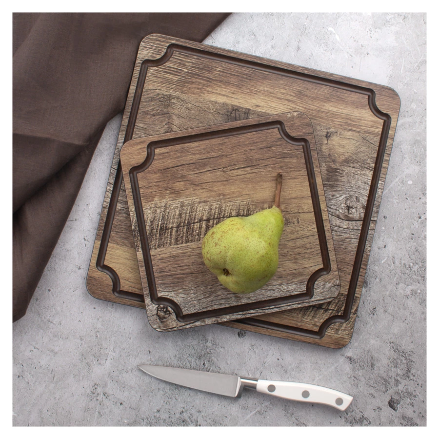 Доска для сервировки и нарезки с желобом ComposeEat Surface 18х18 см, композит, дуб мореный