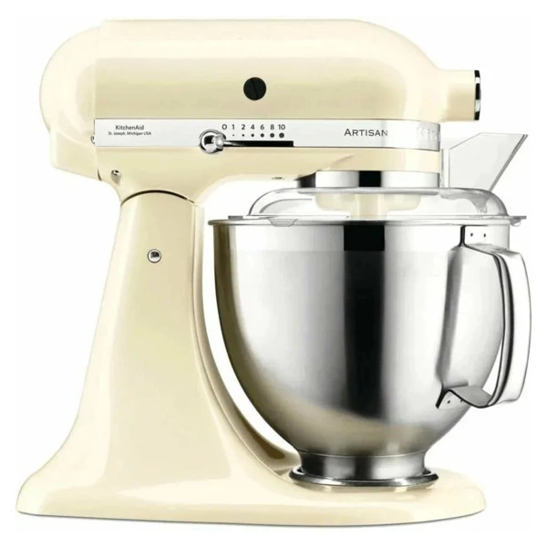 Миксер планетарный KitchenAid Artisan 4.8 л, 3 насадки, экран, чаша 3 л, 5KSM185PSEAC, кремовый