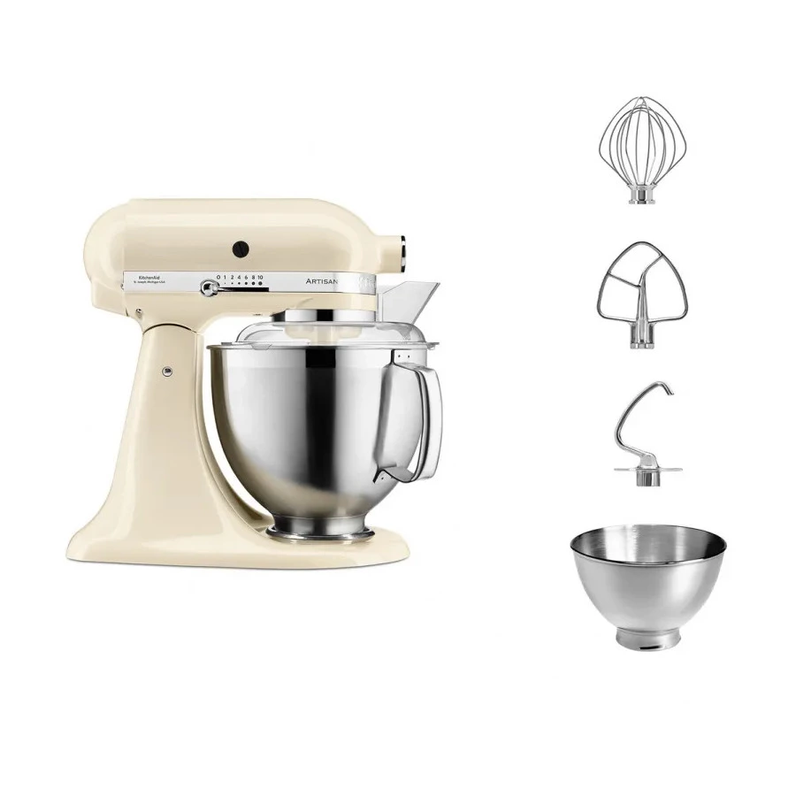 Миксер планетарный KitchenAid Artisan 4.8 л, 3 насадки, экран, чаша 3 л, 5KSM185PSEAC, кремовый