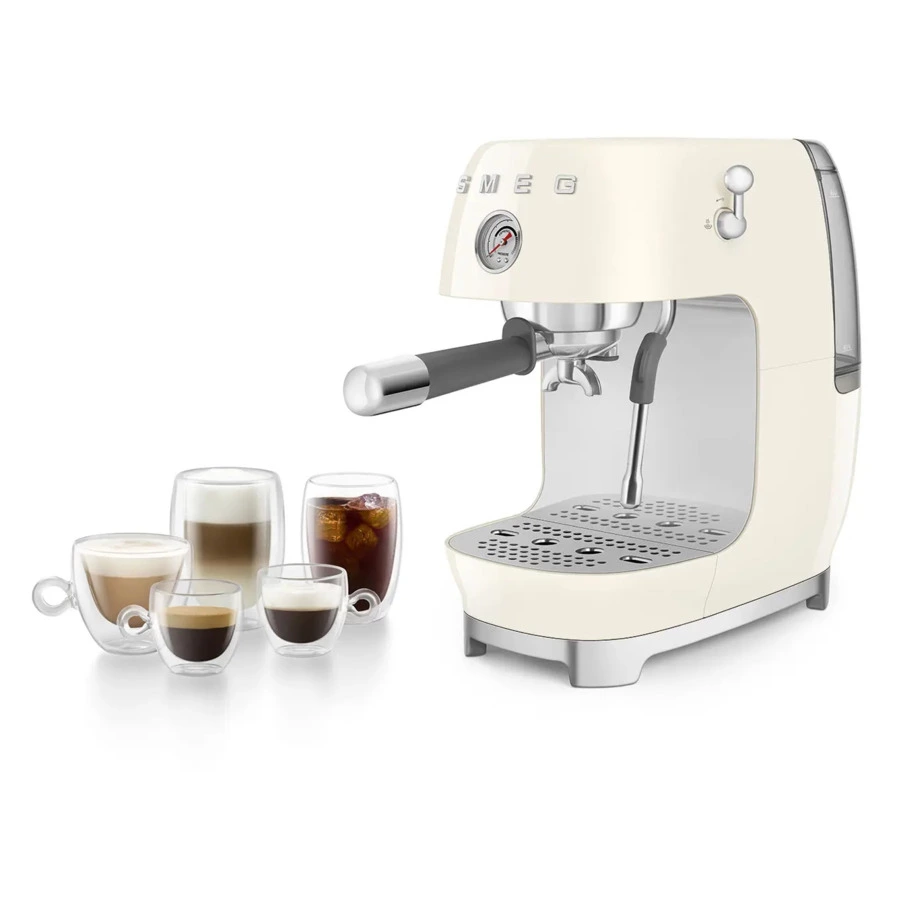 Кофемашина-эспрессо рожковая SMEG ECF03CREU, литой алюминий, кремовая