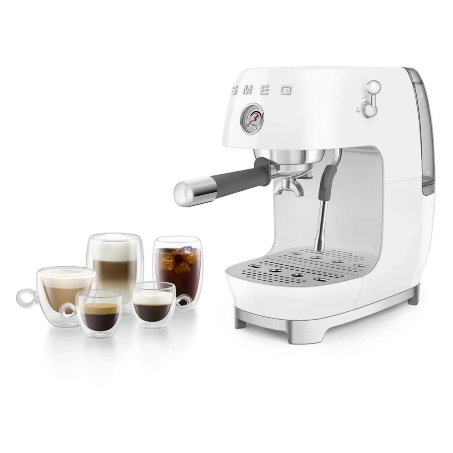 Кофемашина-эспрессо рожковая SMEG ECF03WHEU, литой алюминий, белая