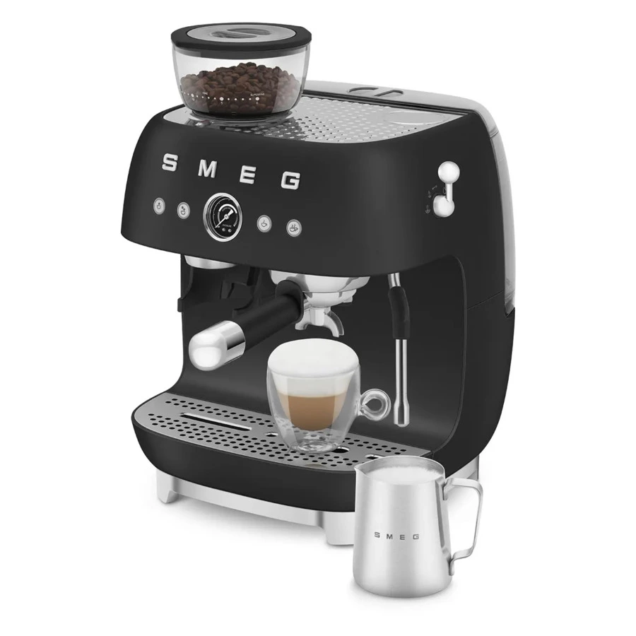 Кофемашина-эспрессо рожковая SMEG EGF03BLMEU, встроенная кофемолка, матовый черный