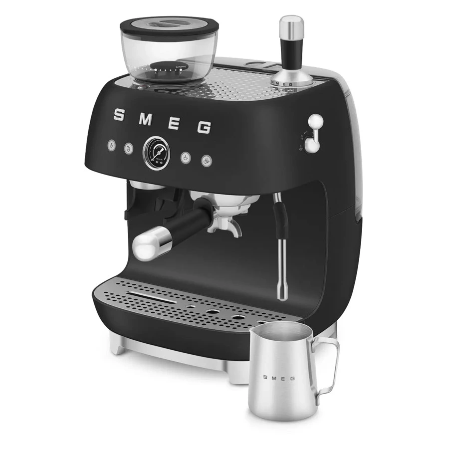 Кофемашина-эспрессо рожковая SMEG EGF03BLMEU, встроенная кофемолка, матовый черный