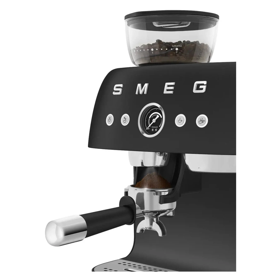 Кофемашина-эспрессо рожковая SMEG EGF03BLMEU, встроенная кофемолка, матовый черный