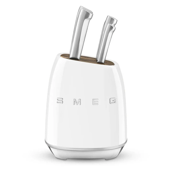 Набор кухонных ножей SMEG KBSF02WH, 6 шт, сталь нержавеющая, блок акация, сталь, белый
