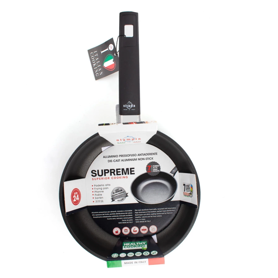 Сковорода глубокая с фиксированной ручкой OLYMPIA Supreme, Д24хН7,5 см, алюминий литой с титаном