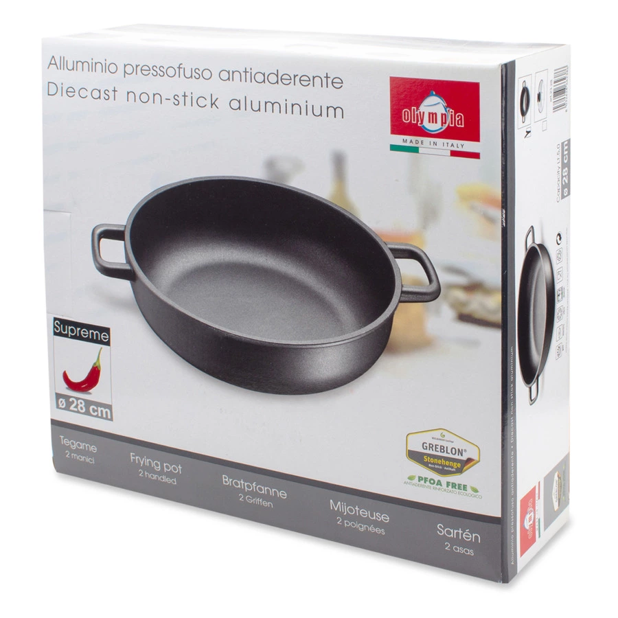 Сотейник антипригарный с двумя ручками OLYMPIA Supreme 4,6 л, Д28хН7,5 см, алюминий литой с титаном