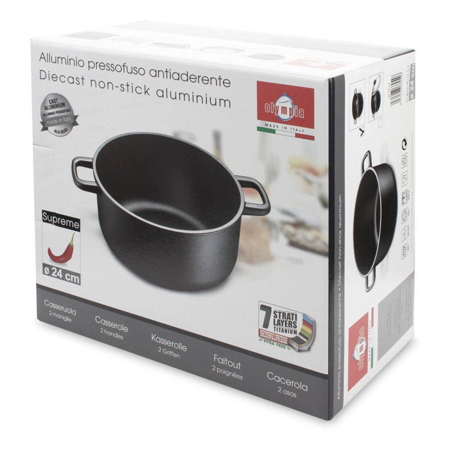 Кастрюля антипригарная OLYMPIA Supreme, 5,3 л,  Д24хН12,5 см, алюминий литой с титаном