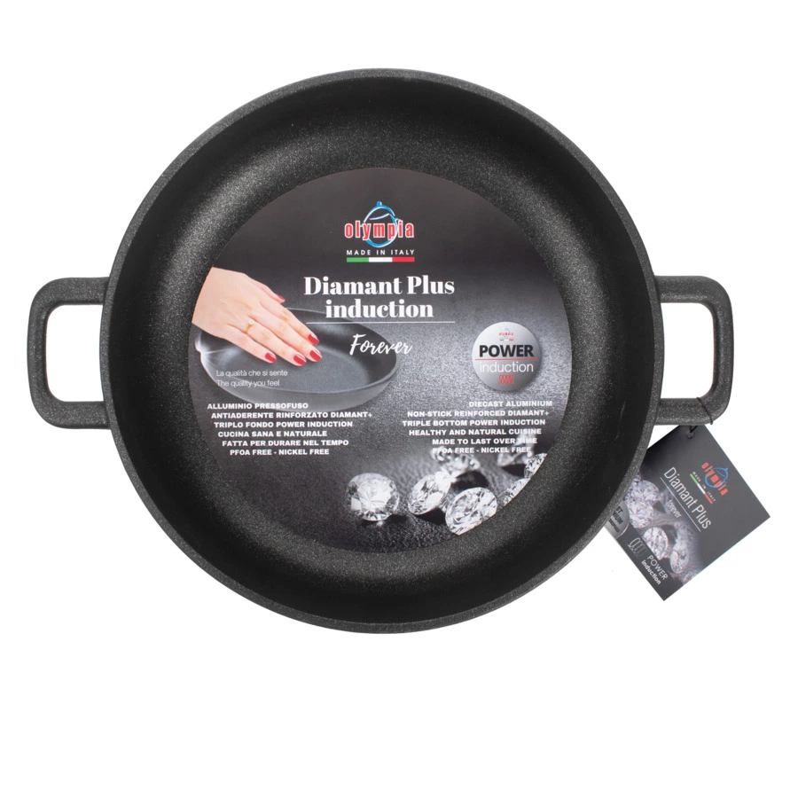 Сотейник индукционный с двумя ручками OLYMPIA Diamant Plus 4,6 л, Д28хН7,5 см, алюминий литой