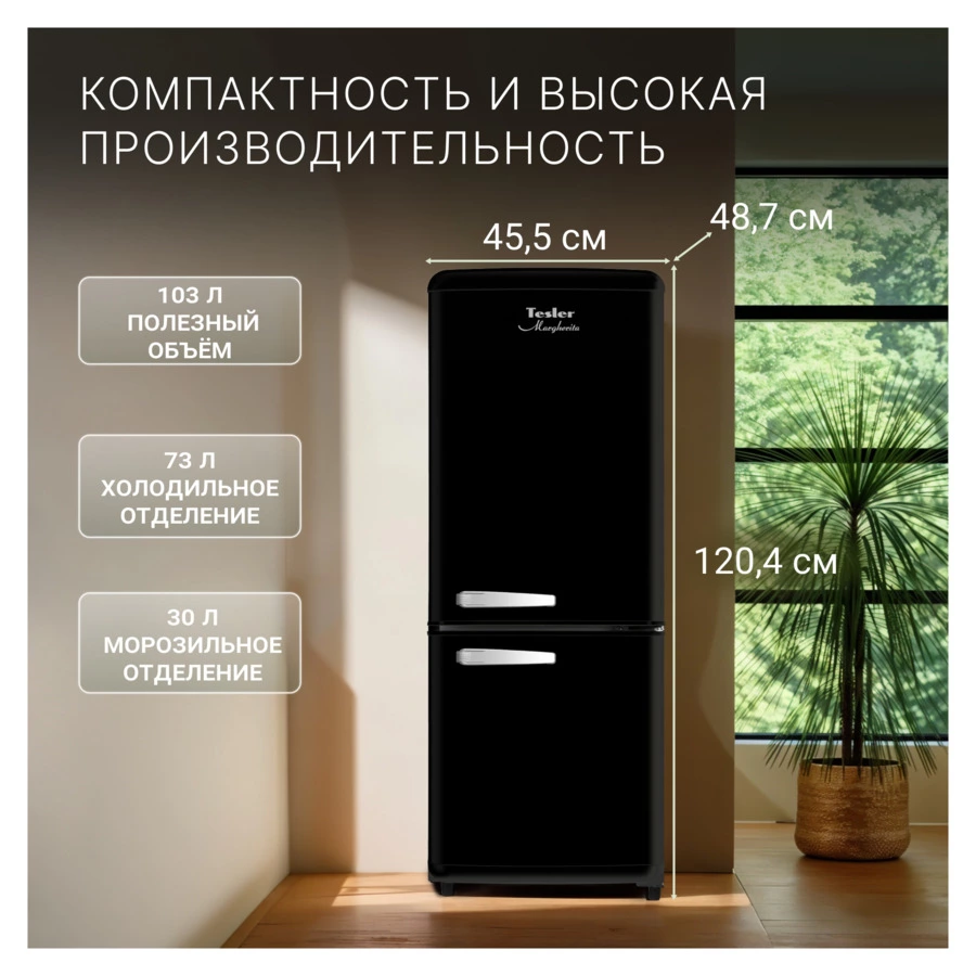 Холодильник двухкамерный RB-107 BLACK 103 л, 45,5х48,7х120 см, класс А, черный