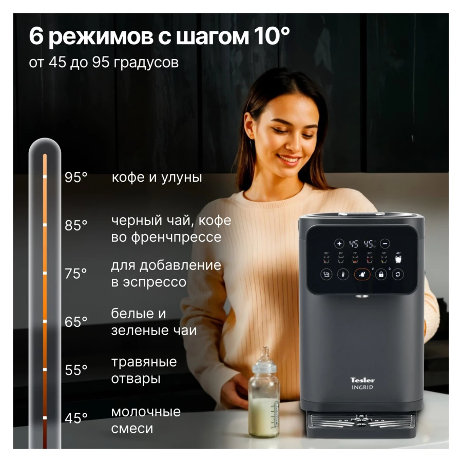 Термопот TESLER Ingrid TP-5020 GREY 5 л, 1200 Вт, 33х23х35см, серый
