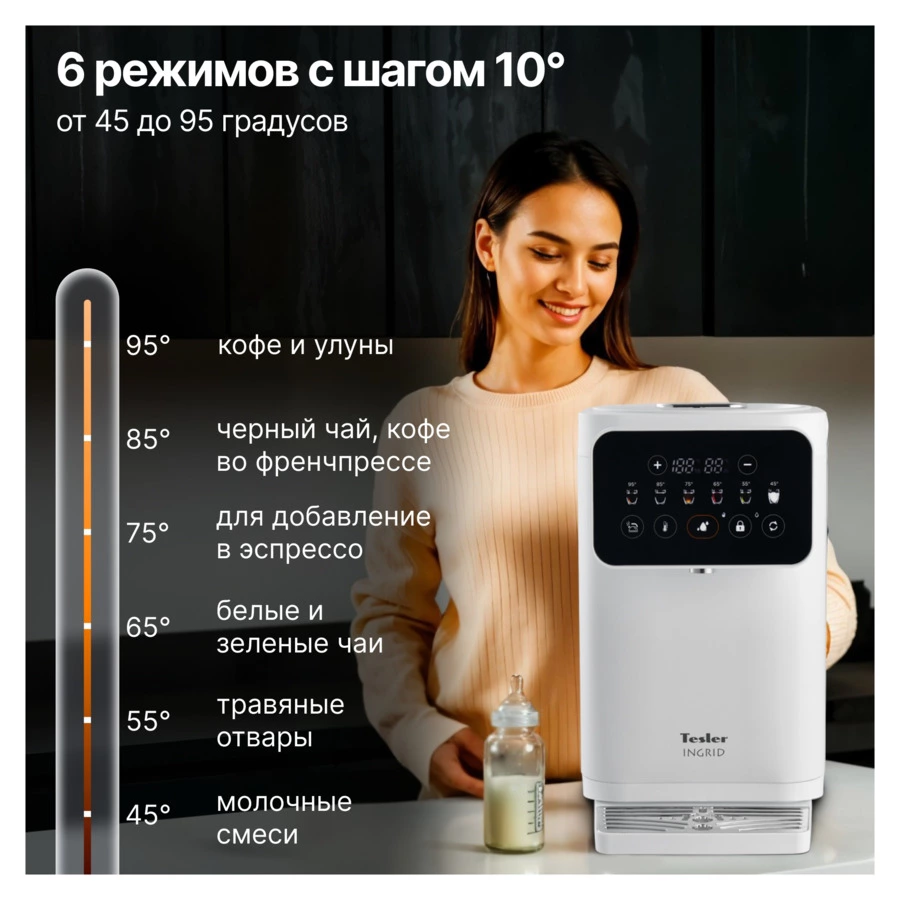 Термопот TESLER Ingrid TP-5020 WHITE 5 л, 1200 Вт, 33х23х35см, белый