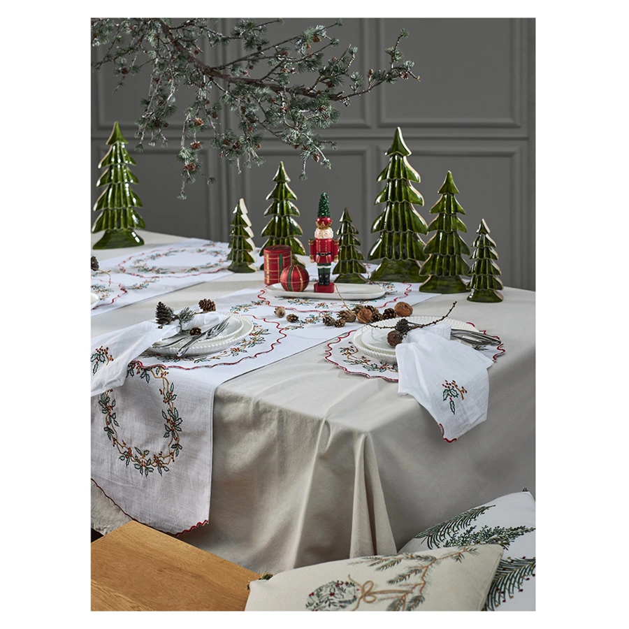 Дорожка на стол Tkano New Year Essential Festive wreath, 45х150 см, 100% хлопок
