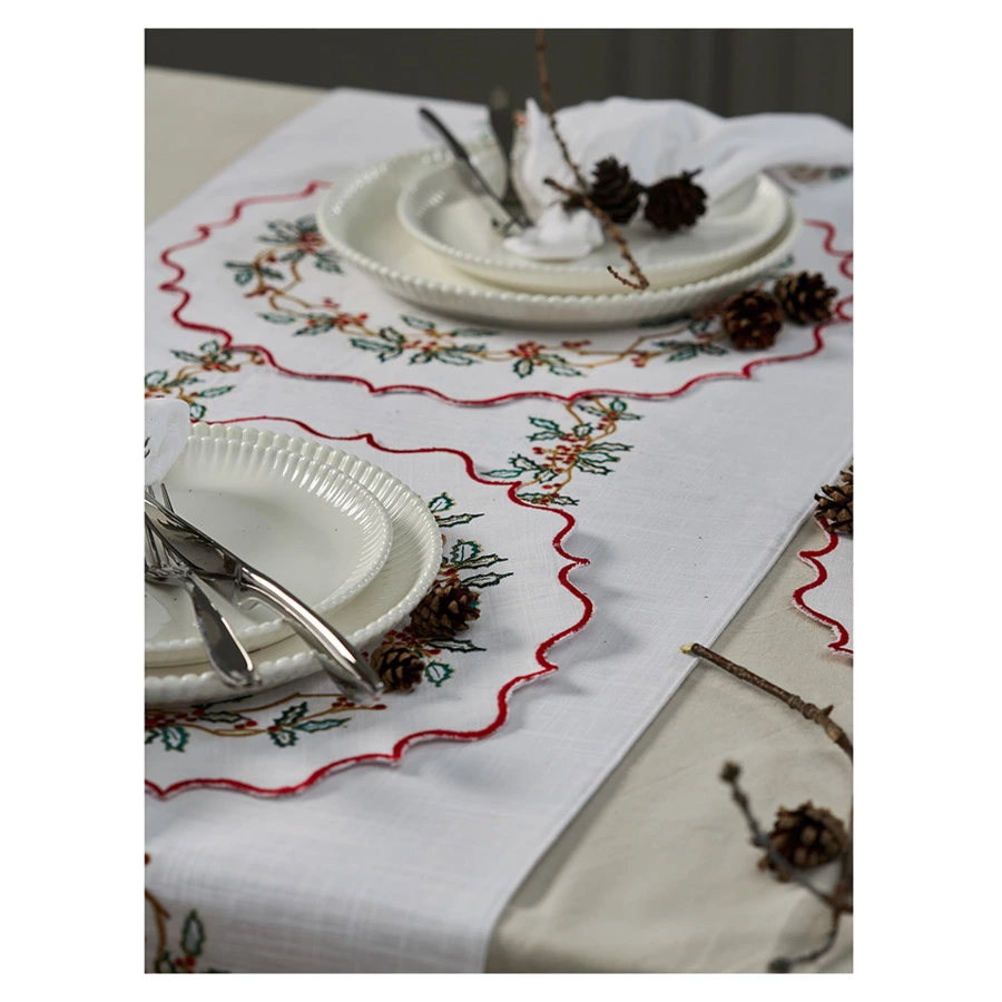 Дорожка на стол Tkano New Year Essential Festive wreath, 45х150 см, 100% хлопок