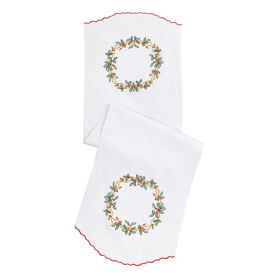Дорожка на стол Tkano New Year Essential Festive wreath, 45х150 см, 100% хлопок