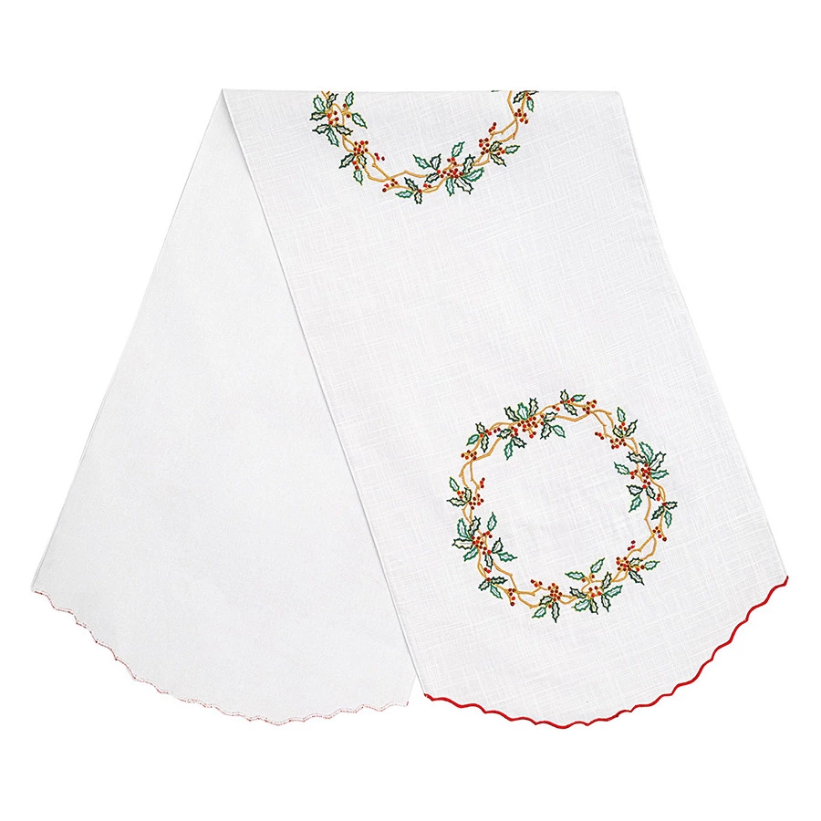 Дорожка на стол Tkano New Year Essential Festive wreath, 45х150 см, 100% хлопок